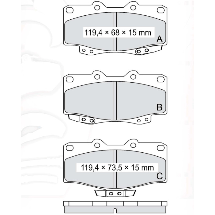 Колодки тормозные передние TOYOTA Landcruiser 70, 80, 90 84-02, Hi-Lux I, II 88-05, 4 Runner 90-95 D