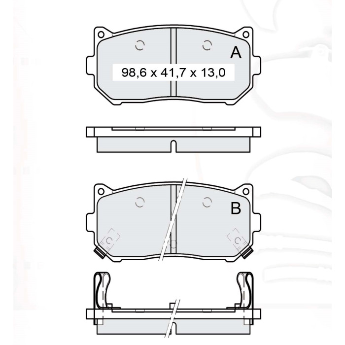 Колодки тормозные задние KIA Shuma I/II 97-04, Clarus (K9A) 95-01, Carens I/II 00-…, Cerato I 01-04