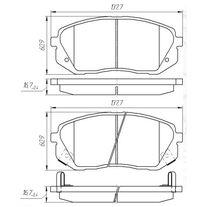 Колодки гальмівні передні HYNDAI ix35 10-…  //  KIA Carens II/III 02-…, Sportage 04-… D299E (GDB3461) (пр-во Intelli)