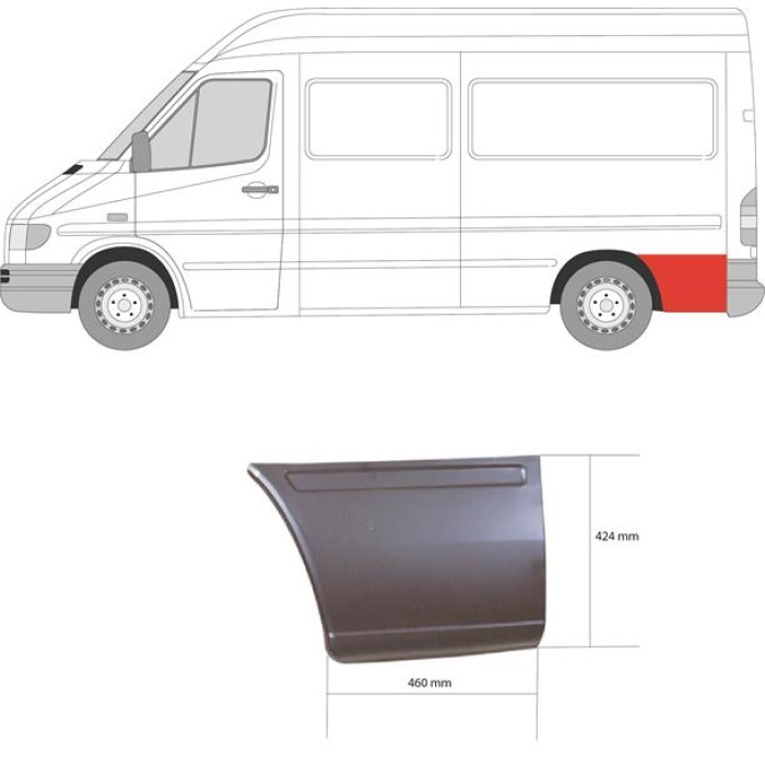 Низ заднього крила MERCEDES SPRINTER (95- р.) середня база лівого (вир-во Polcar) 50628392