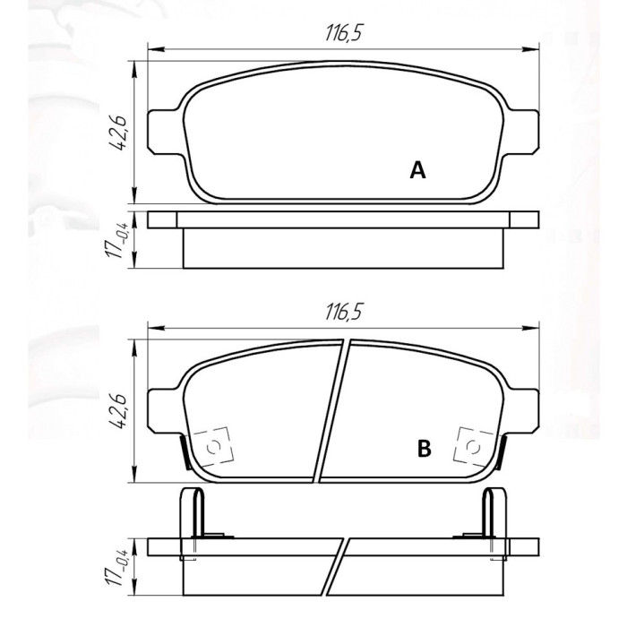 Колодки гальмівні задні OPEL Astra J 09-15, Mokka 12-…, Ampera 11-…  //  CHEVR Cruze (J300) 08-16, Orlando (J309) 11-…, Volt 11-…, Trax 12-… D283E (GDB1844) (пр-во Intelli)