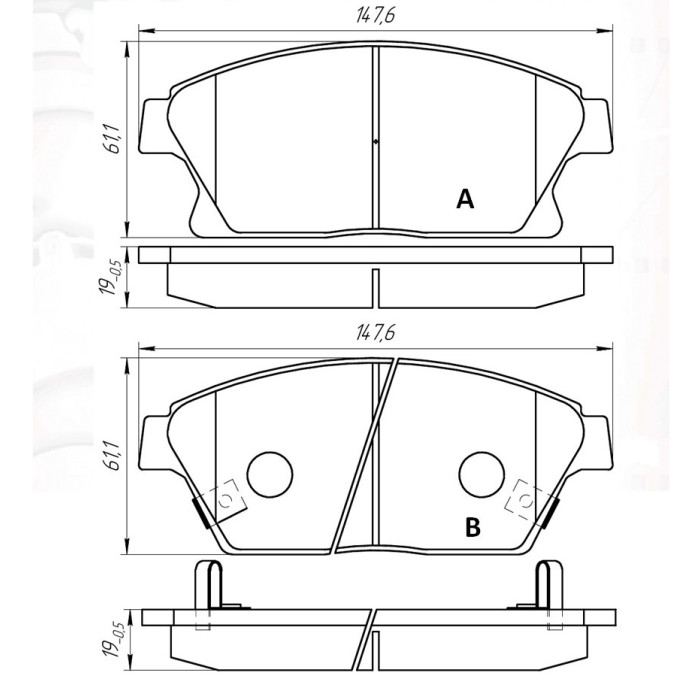 Колодки гальмівні передні OPEL Astra J 09-15, Mokka 12-…, Ampera 11-…  //  CHEVR Cruze (J300) 08-16, Orlando (J309) 11-…, Volt 11-…, Trax 12-… D282E (GDB1847) (пр-во Intelli)